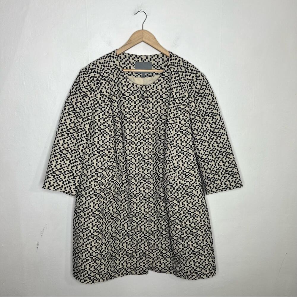 CLASSIQUES ENTIER Cream And Navy Blue 3/4 Sleeve Jacket Coat Size 18W